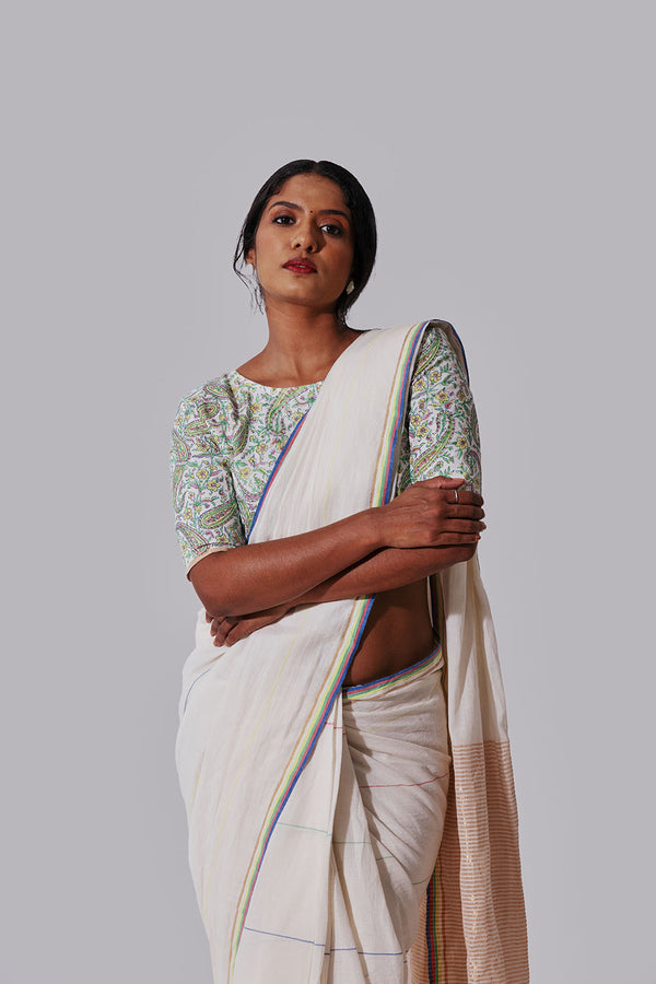 MUKKUTTI CHELA with Paisley Hand Block Printed Blouse